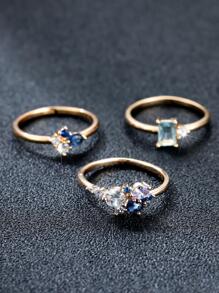 Nhẫn trang trí 3 khối Zirconia - Nhiều màu - Xem 3