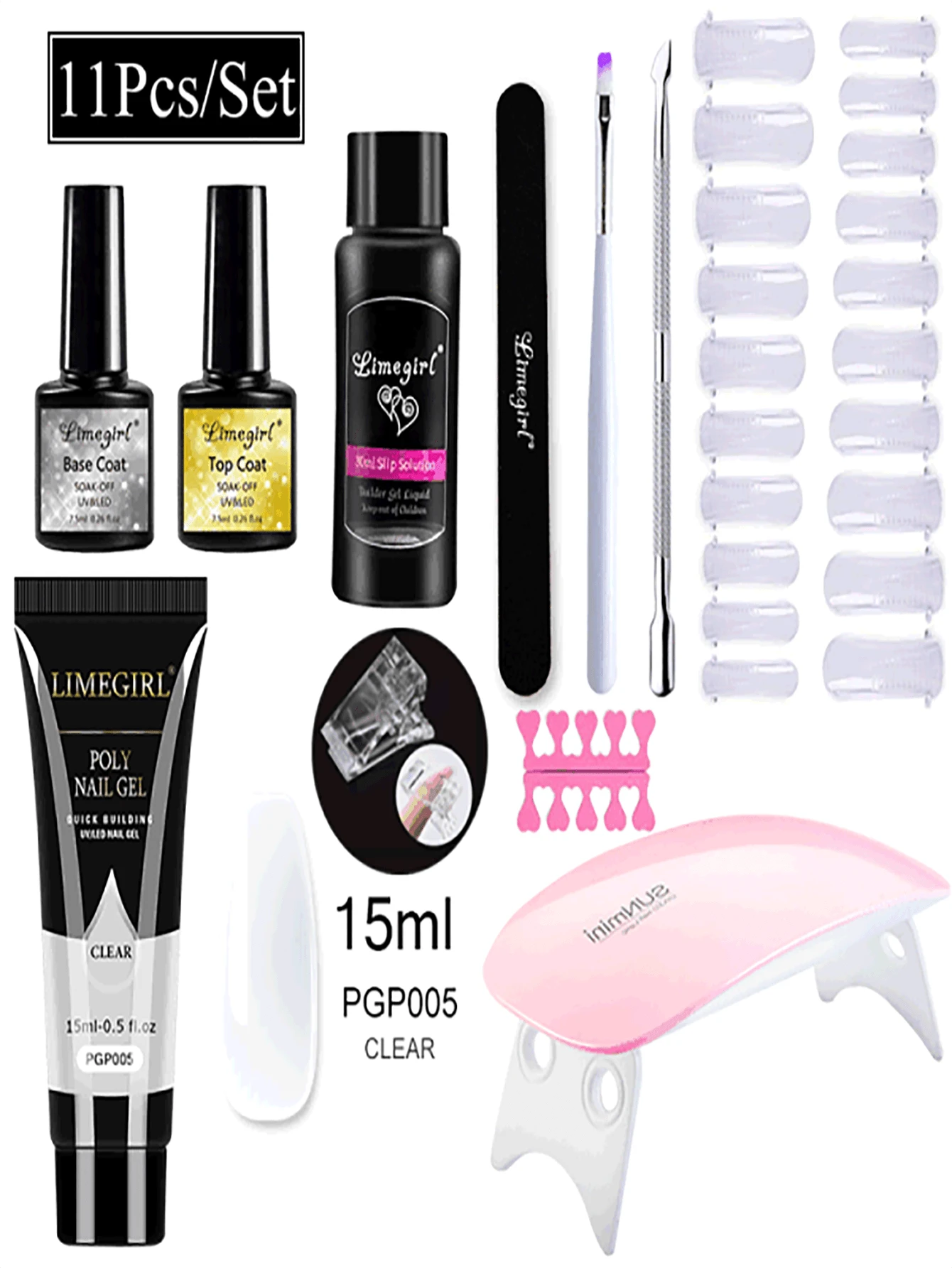 Gel x Nail Extension Kit - Short Square Nail Tips, Portable UV Lamp,Nail Glue,Gel Nail Art Set Beginners Easy DIY Gel x Kit Extensions Nail Art - Nhiều màu - Xem 1