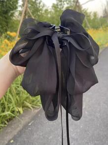 1pc Ladies' Mesh Ribbon Multi-Layer Bowknot Hair Clip With Streamers For Everyday Use Elegant - Black - View 5
