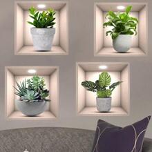 4pcs Potted Plant Pattern Wall Sticker, Modern PVC Wall Decal For Home - Multicolor - View 1