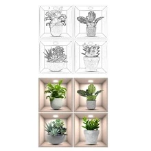4pcs Potted Plant Pattern Wall Sticker, Modern PVC Wall Decal For Home - Multicolor - View 6