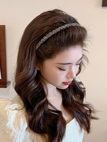 派对 1 件简约复古水钻全水钻头带，百搭风格头饰发带发箍