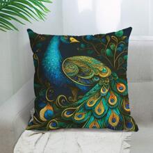 1入組孔雀圖案靠墊套，現代滌綸裝飾抱枕套，適合家居，四季皆宜 - 彩色 - 查看 10