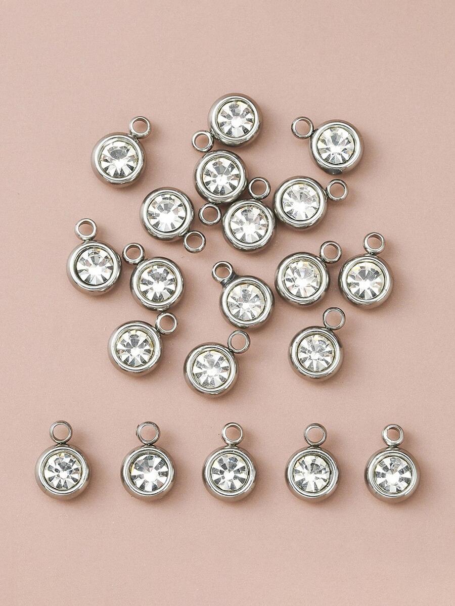 20入組/套隨機水鑽圓形DIY吊墜 - 銀色 - 查看 1
