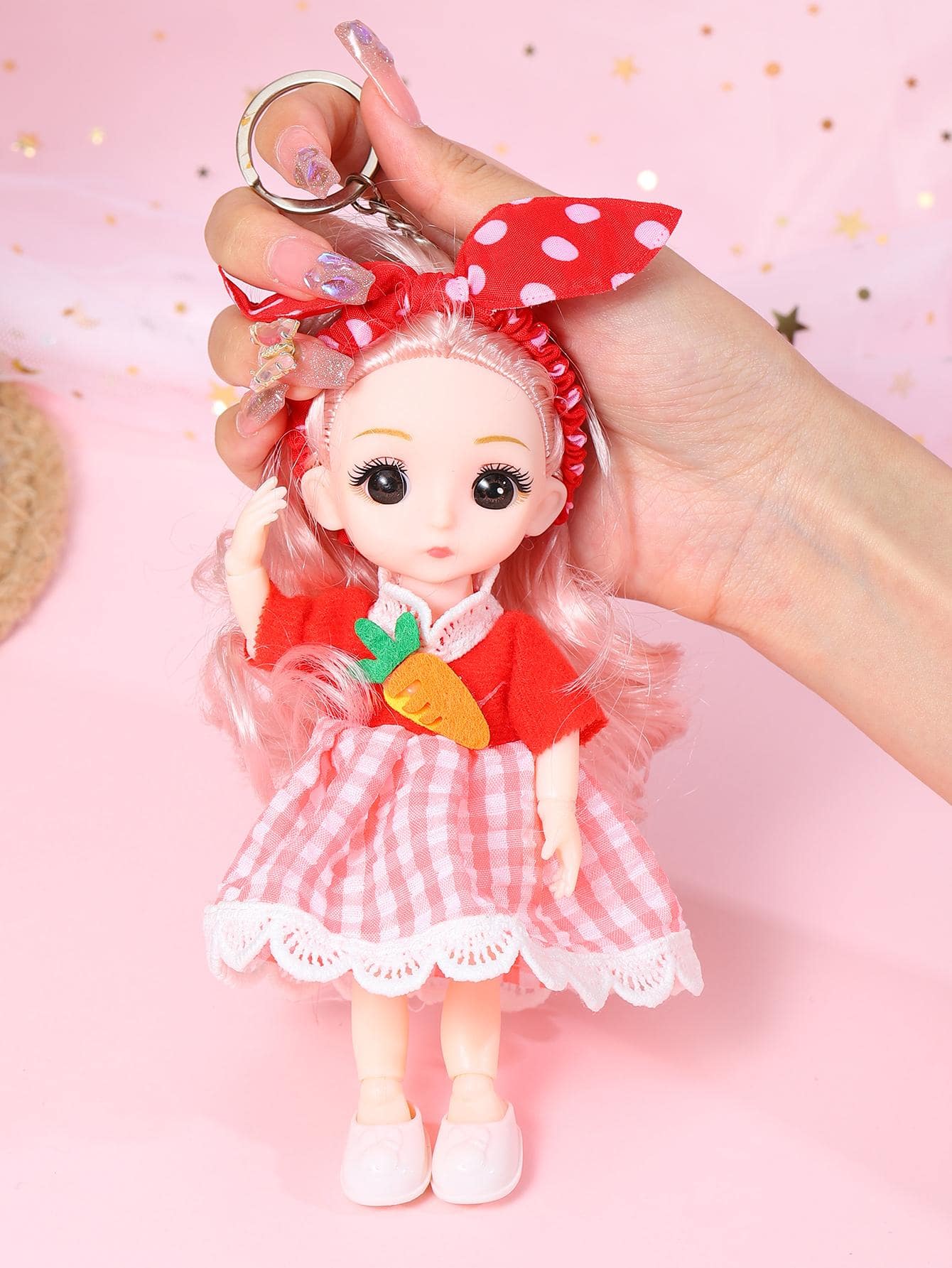 1入組女士卡通玩偶設計可愛鑰匙圈 - 紅色 - 查看 1