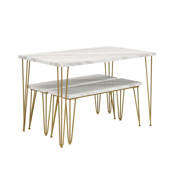 Merax Rustic Farmhouse 3Piece Dining Table Set with 2 Benches,Thick