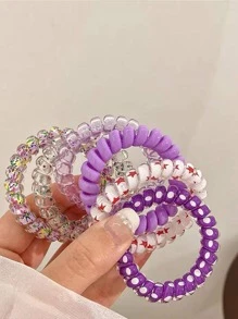 6 cái NỮ In hoa Cuộn dây Giải trí Dây buộc tóc Đối với Cuộc sống hàng ngày Dễ thương - Màu tím - Xem 1