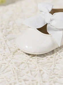 女嬰蝴蝶結裝飾圓頭公主平底鞋適用於戶外 - 白色 - 查看 6