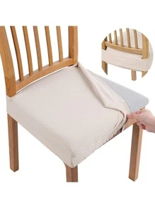 1pc Solid Color Stretchy Waterproof Chair Slipcover, Beige Polyester Dust Proof Chair Cover For Household - Beige - View 2