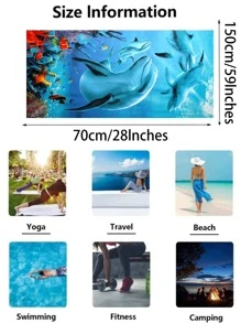 1 pezzo Asciugamano da spiaggia con motivo a delfino, asciugamano da spiaggia assorbente in microfibra creativo per il campeggio, articoli essenziali per la vacanza in spiaggia
