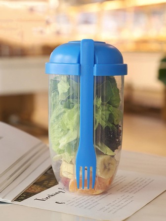 1入組素色沙拉杯容器帶叉