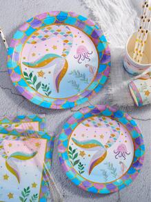 Juego de 10 platos desechables para cena, de 7/9 pulgadas, suministros para fiesta de cumpleaños de sirena, platos de papel para fiesta de sirena, decoración para fiesta de cumpleaños de sirena y océano para niños, platos de papel desechables, Navidad - Multicolor - Ver 2