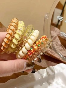6pcs Women Star Print Coil Wire Casual Hair Tie For Daily Life Cute Ponytail Holders Hair Elastics Hair Rubber Bands Scrunchies Hair Rope Elastic Hair Tie, Hair Bobbles