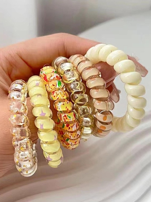 6pcs Women Star Print Coil Wire Casual Hair Tie For Daily Life Cute Ponytail Holders Hair Elastics Hair Rubber Bands Scrunchies Hair Rope Elastic Hair Tie