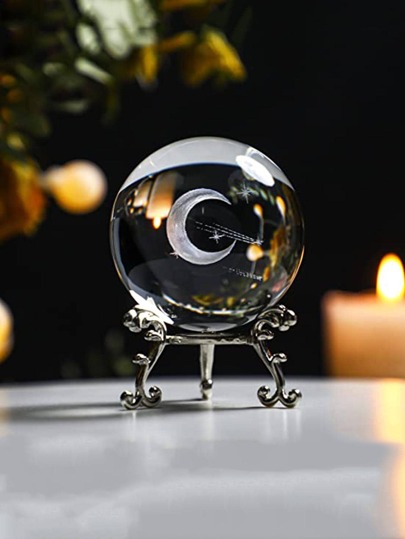 1قطعة، كرة كريستالية مجسمة 3D قطرها 60مم بتصميم هلال القمر والقاعدة، ديكور المنزل هدايا عيد الميلاد والمناسبات الخاصة، ديكورات هالوين