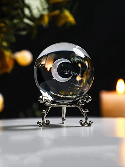 1个60毫米流星月亮3D水晶球装饰品，带底座，家居装饰，万圣节/节日礼物，万圣节装饰，生日/毕业典礼装饰