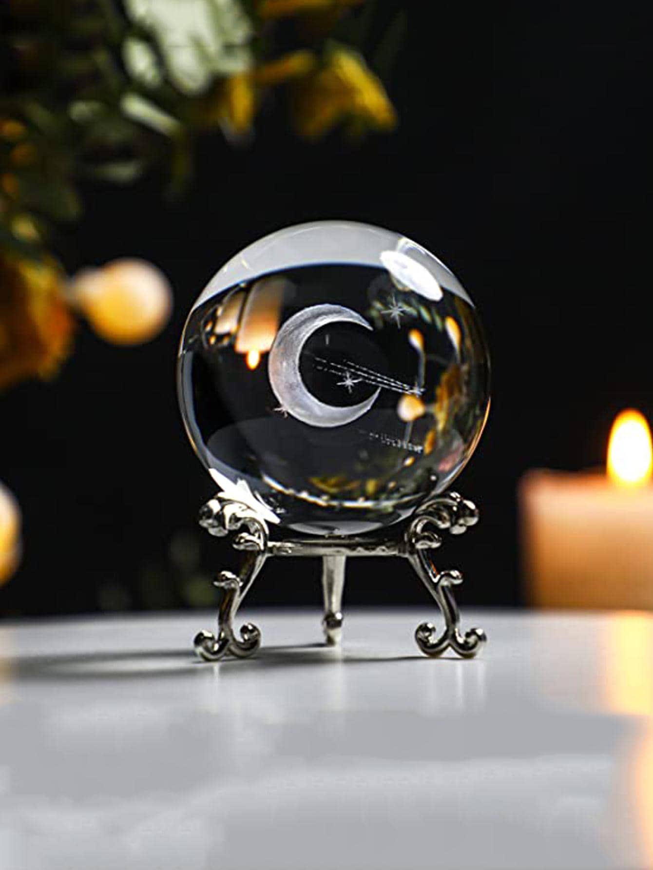 1pc 60mm Meteor Moon 3D Crystal Ball Decor With Base, Home Decor ...
