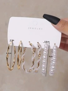 3 cặp/bộ Bông tai vòng trang trí ngọc trai giả - Nhiều màu - Xem 4