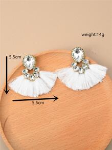 水鑽裝飾流蘇耳墜 - 白色 - 查看 3