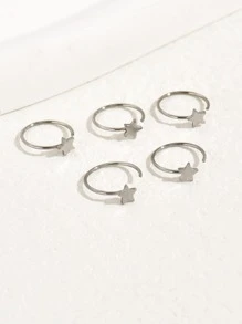 5入組/套星形裝飾鼻環 - 銀色 - 查看 2