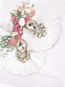 水鑽裝飾流蘇耳墜 - 白色 - 查看 4