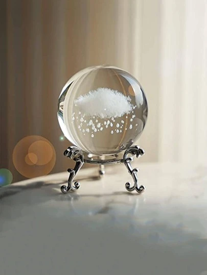 1 件云朵细节水晶球带底座设计装饰工艺品，现代玻璃装饰品，适合家庭使用