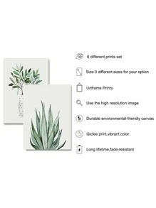 6入組植物印花無框現代化學纖維無框畫裝飾用品 - 杏色 - 查看 4
