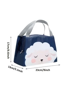 1入組卡通羊圖案午餐袋，現代滌綸可重複使用午餐袋 - 藍色 - 查看 2