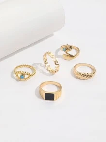 5入組/套眼睛裝飾戒指 - 金色 - 查看 4