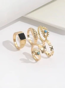 5入組/套眼睛裝飾戒指 - 金色 - 查看 2