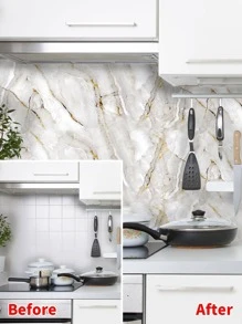 1pc Marble Pattern Kitchen Tile Sticker - Multicolor - View 4