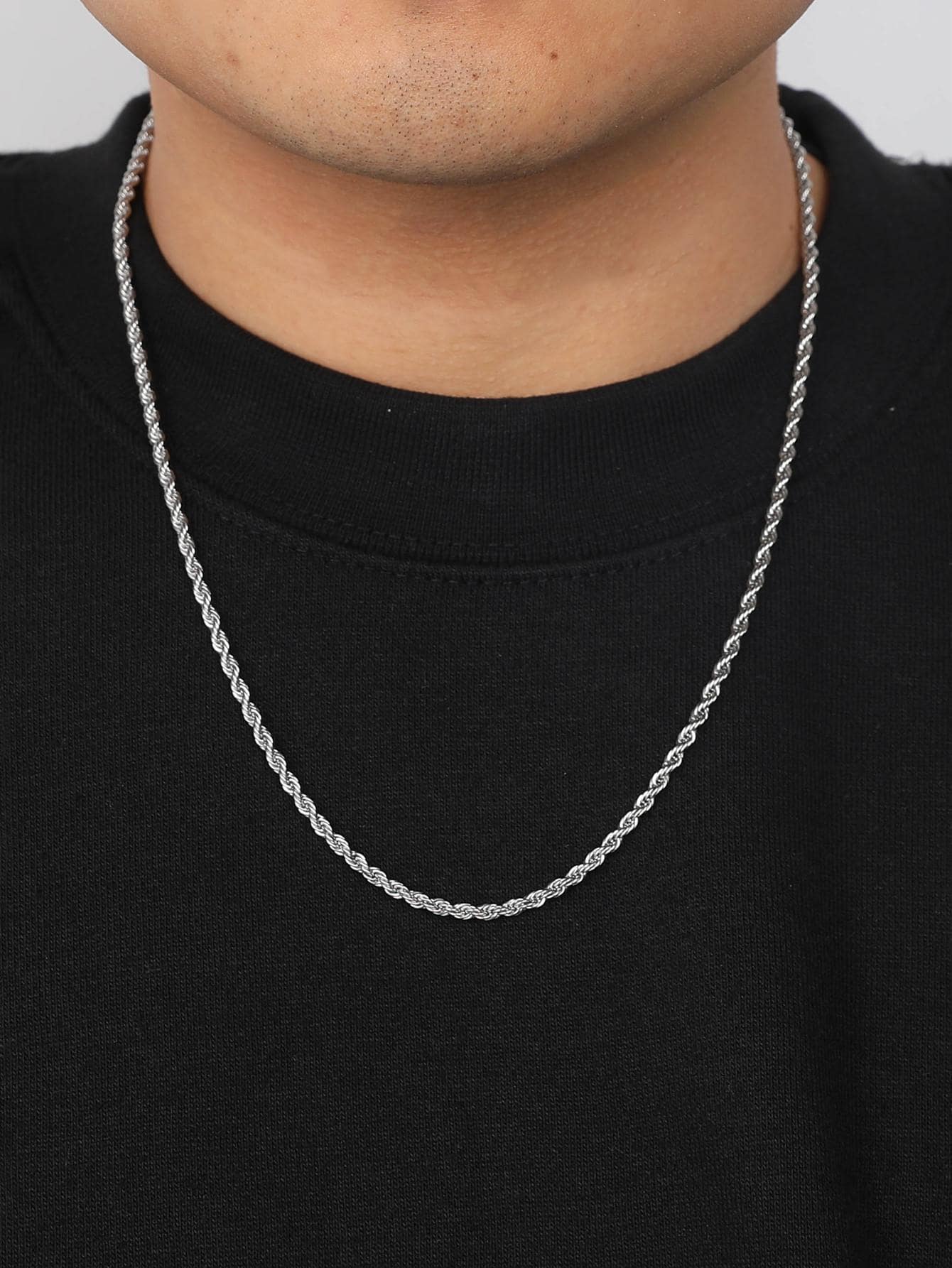 FEEL STYLE Những người đàn ông thời trang và phổ biến Chuỗi vòng cổ tối giản bằng thép không gỉ để làm quà tặng trang sức và cho một vẻ ngoài sành điệu - Bạc - Xem 1