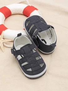 男孩魔術貼黑色平底涼鞋適合夏天 - 藍色 - 查看 4