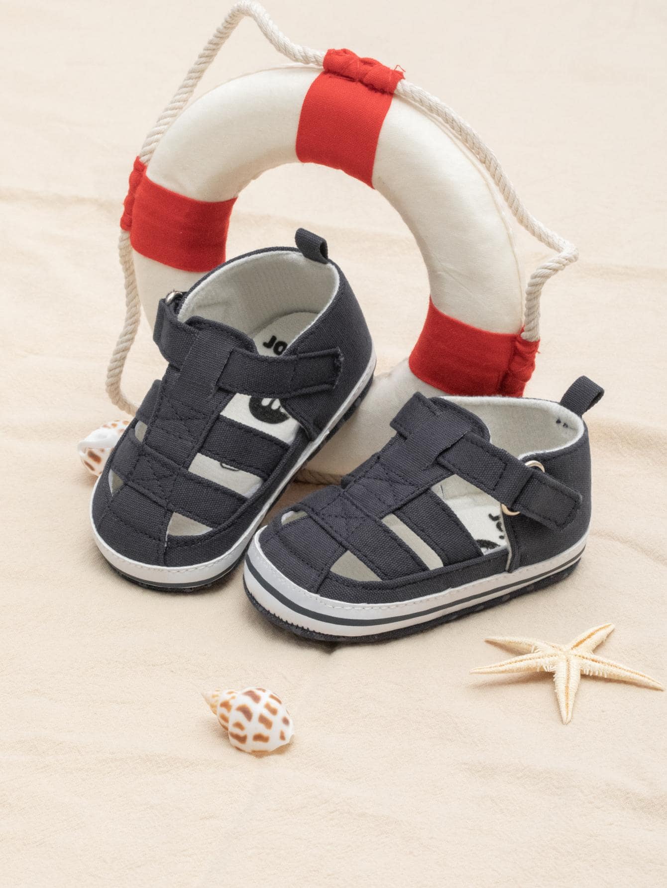 男孩魔術貼黑色平底涼鞋適合夏天 - 藍色 - 查看 1