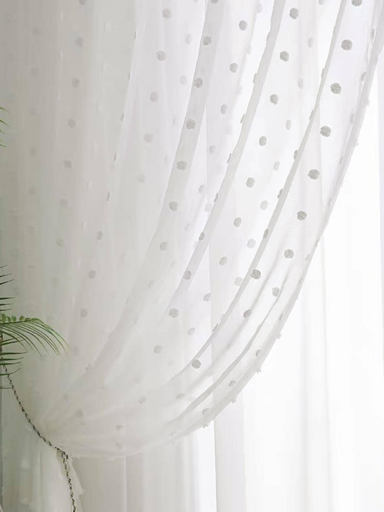 Rèm Sheer một tấm chần sợi chắc chắn, Rèm Polyester hiện đại lọc ánh sáng riêng tư cho phòng khách và phòng ngủ - trắng - Xem 1
