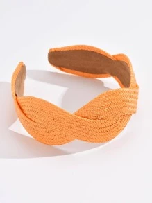 1入組女士編織扭結波西米亞寬髮箍適用於日常生活 - 黃色 - 查看 2