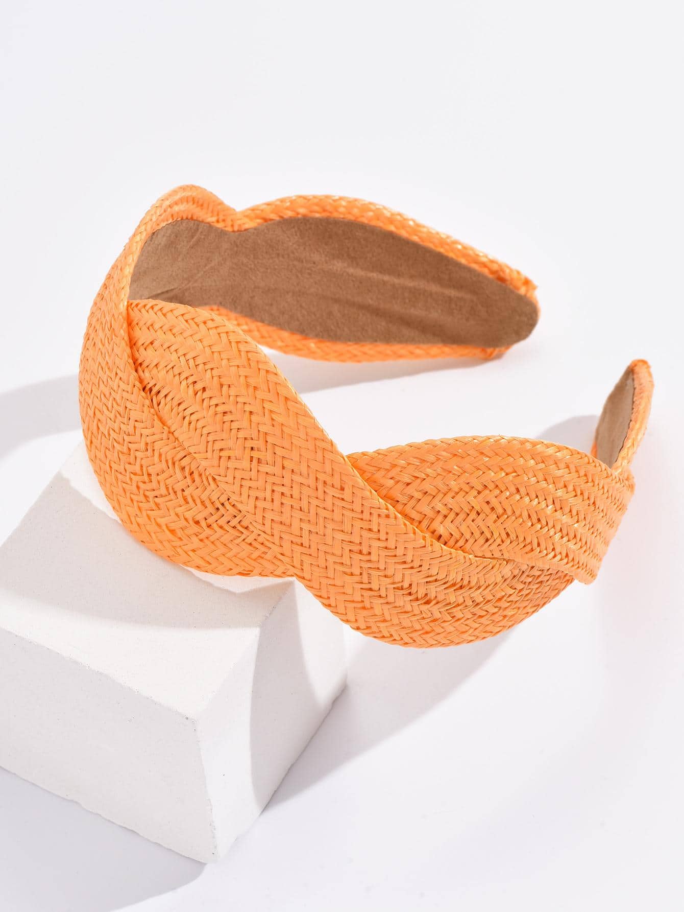 1入組女士編織扭結波西米亞寬髮箍適用於日常生活 - 黃色 - 查看 1