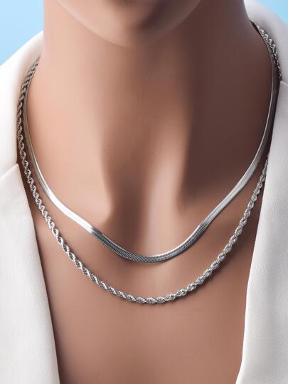 2pcs/set Fashionable Twist Design Chain Necklace For Women For Daily Decoration
