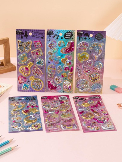 6pcs Mixed Pattern Assorted Sticker, Creative Multi-Purpose Decorative Sticker For DIY Craft, Hand Account Decoration Back To School