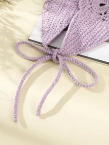 1pc Women Hollow Out Floral Pattern Boho Crochet Hair Band For Daily Life Headband Turban Headband Sweatband, Hairband Fall Winter Hair Accessories For Women For Vacation Outfits Woman Elegant Scarf Women Bandanas Soft Headwrap - Purple - View 2