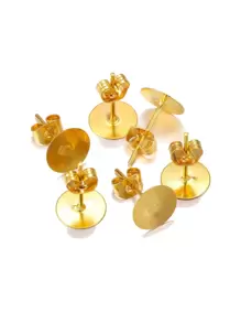 100pcs 4-10mm Plating Gold Metal Blank Post Earring Studs Base Pins With Earring Plug Ear Back For Jewelry Makings Accessory - Gold - View 1
