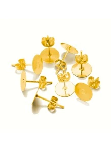 100pcs 4-10mm Plating Gold Metal Blank Post Earring Studs Base Pins With Earring Plug Ear Back For Jewelry Makings Accessory - Gold - View 3