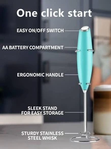 1pc ABS Milk Frother, Modern Blue Battery Operated Whisk For Kitchen - Blue - View 4