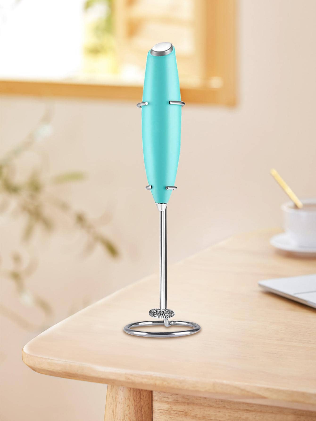 1pc ABS Milk Frother, Modern Blue Battery Operated Whisk For Kitchen - Blue - View 1