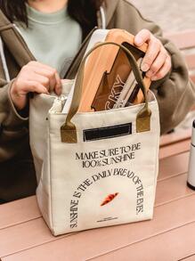 1 Khẩu Hiệu Đồ Họa Túi Đựng Đồ Ăn Trưa, Chất Liệu Vải Hiện Đại Cách Nhiệt Túi Đựng Đồ Ăn Trưa Cho Văn Phòng Làm Việc Trường Dã Ngoại Bãi Biển - Màu be - Xem 2