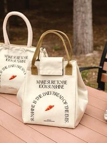 1 Khẩu Hiệu Đồ Họa Túi Đựng Đồ Ăn Trưa, Chất Liệu Vải Hiện Đại Cách Nhiệt Túi Đựng Đồ Ăn Trưa Cho Văn Phòng Làm Việc Trường Dã Ngoại Bãi Biển - Màu be - Xem 4