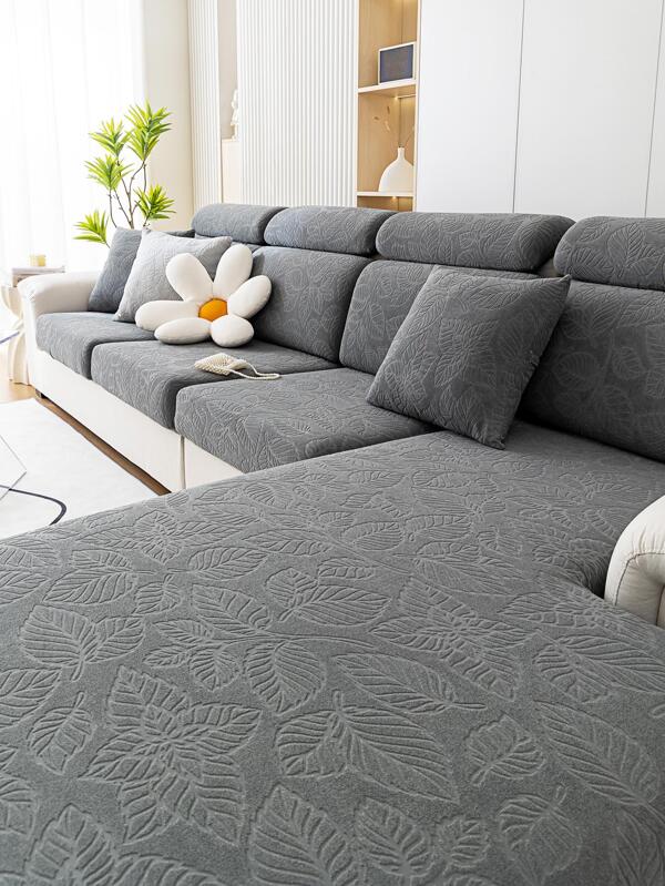 1pc Leaf Jacquard Sofa Seat Cushion Cover, Modern Polyester Sofa Cushion Cover For Living Room