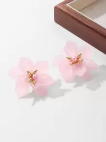 2 piezas Pendientes de tachuela con diseño de flor - Rosa - Ver 1