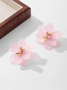 2 piezas Pendientes de tachuela con diseño de flor - Rosa - Ver 2