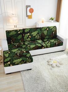 1入組葉子圖案彈性沙發座墊套不附帶填充物彩色綠色滌綸沙發套 - 綠色 - 查看 1